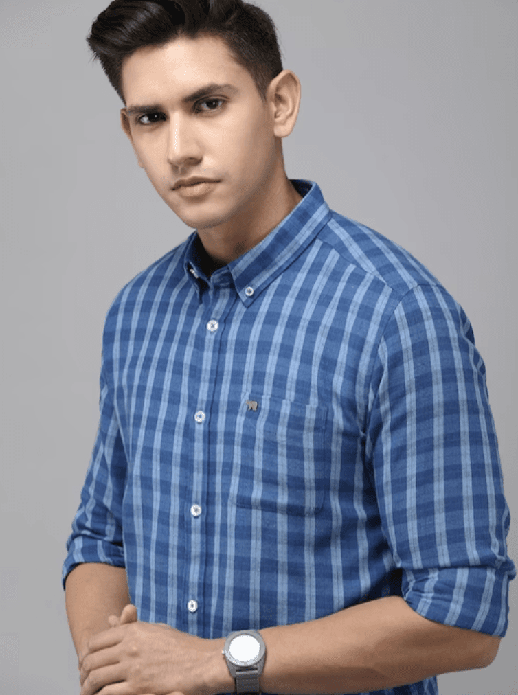 THE BEAR HOUSE Men Flannel Cotton Slim Fit Tartan Checked Casual Shirt